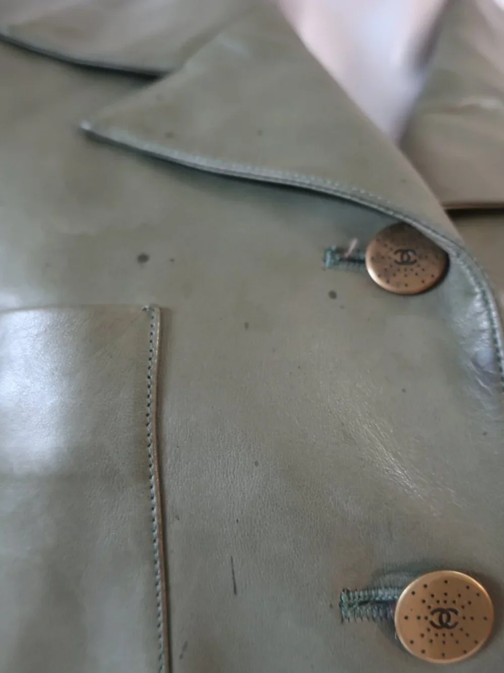 Womens Chanel Green Leather Belted Coat 36 EU/US 4 - Picture 3 of 16